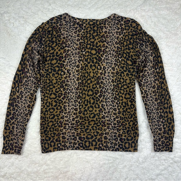 Talbots Cardigan Sweater Womens Sz Large Brown Black Leopard Print Wool Blend - Picture 2 of 7